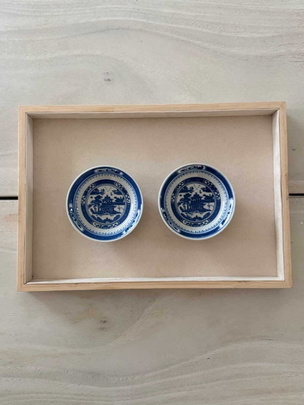 Vintage Blue Willow Porcelain Mini Bowls Soy Sauce Dish Butter Pats Set of 2
